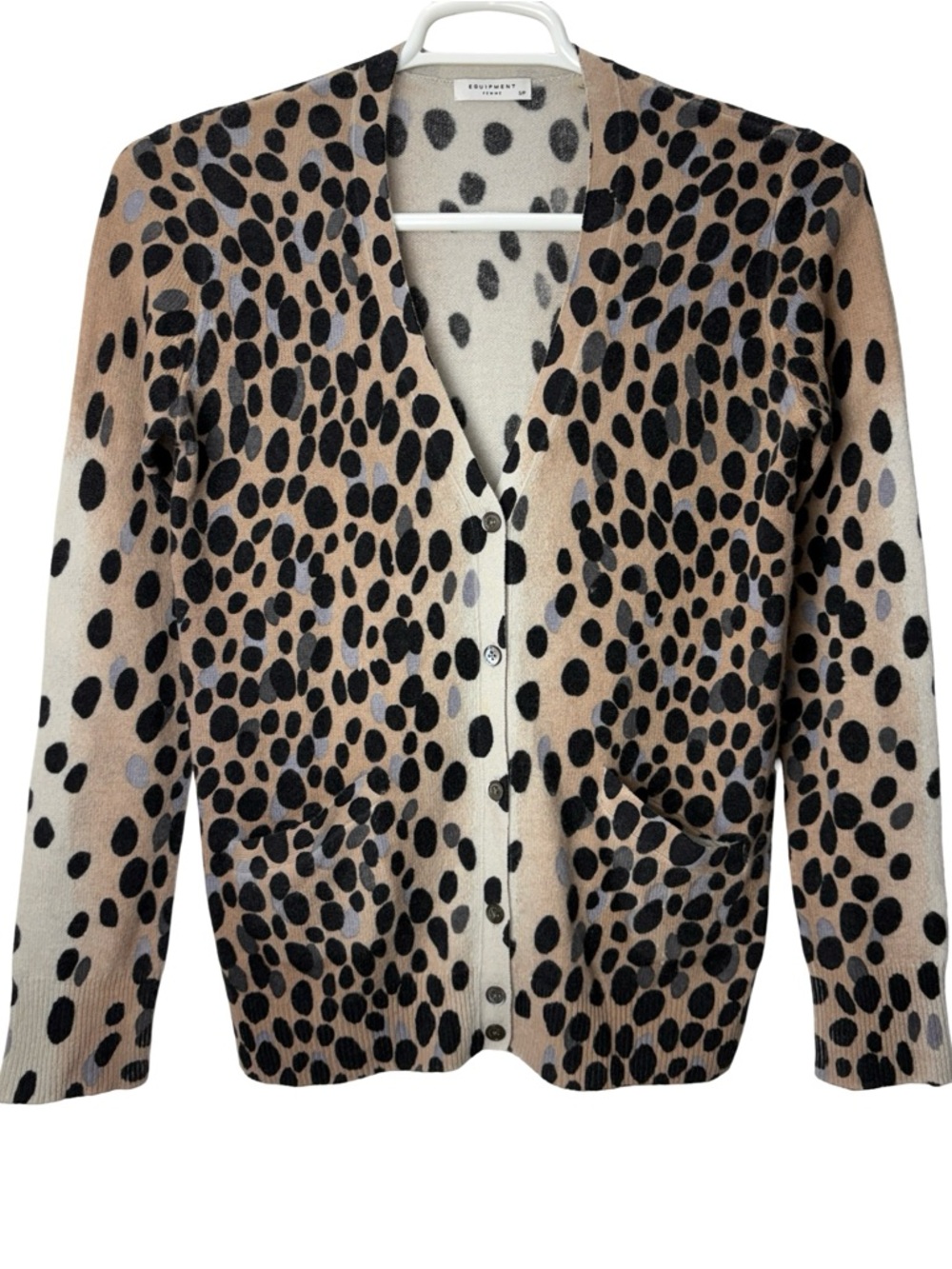 Equipment Polka Dot Knit Cardigan in Beige and Black